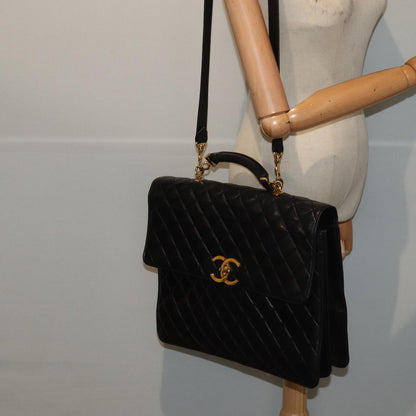 CHANEL Matelasse Business Bag Lamb Skin 2way Black Gold CC ki4737