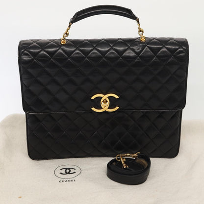 CHANEL Matelasse Business Bag Lamb Skin 2way Black Gold CC ki4737
