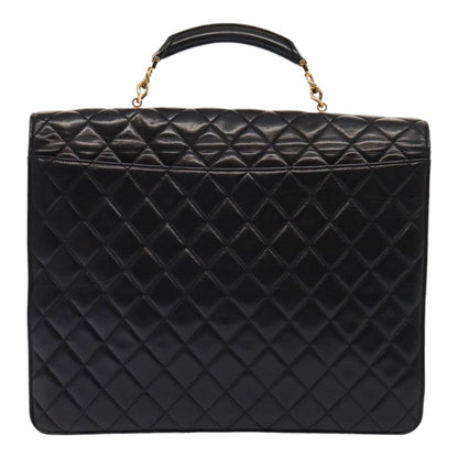 CHANEL Matelasse Business Bag Lamb Skin 2way Black Gold CC ki4737