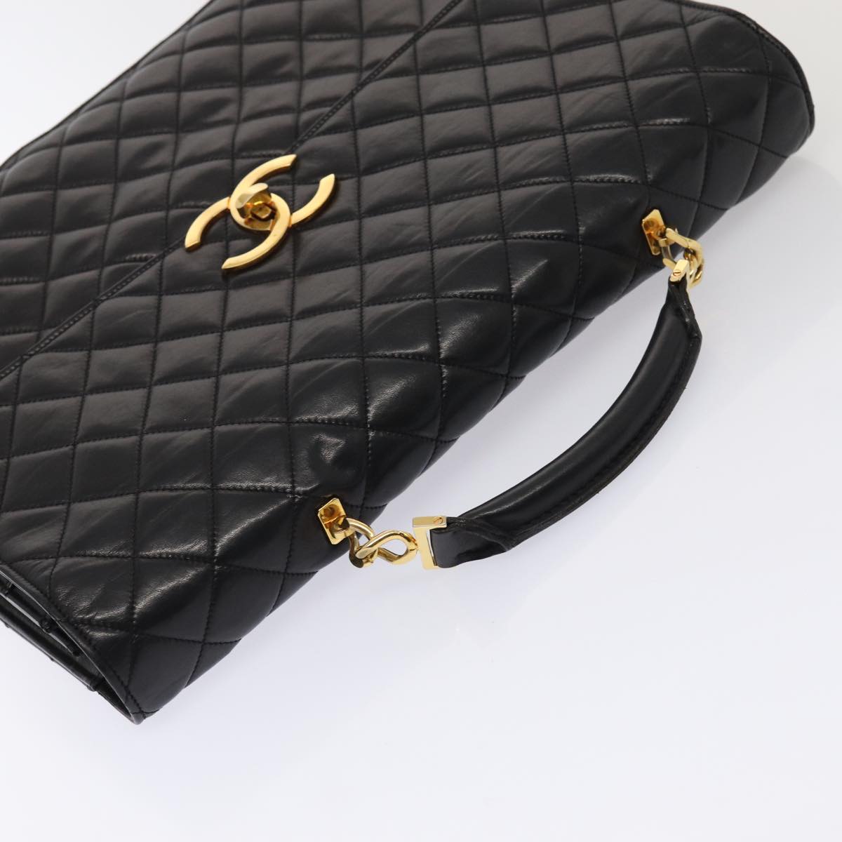 CHANEL Matelasse Business Bag Lamb Skin 2way Black Gold CC ki4737