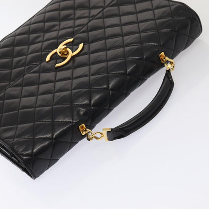 CHANEL Matelasse Business Bag Lamb Skin 2way Black Gold CC ki4737