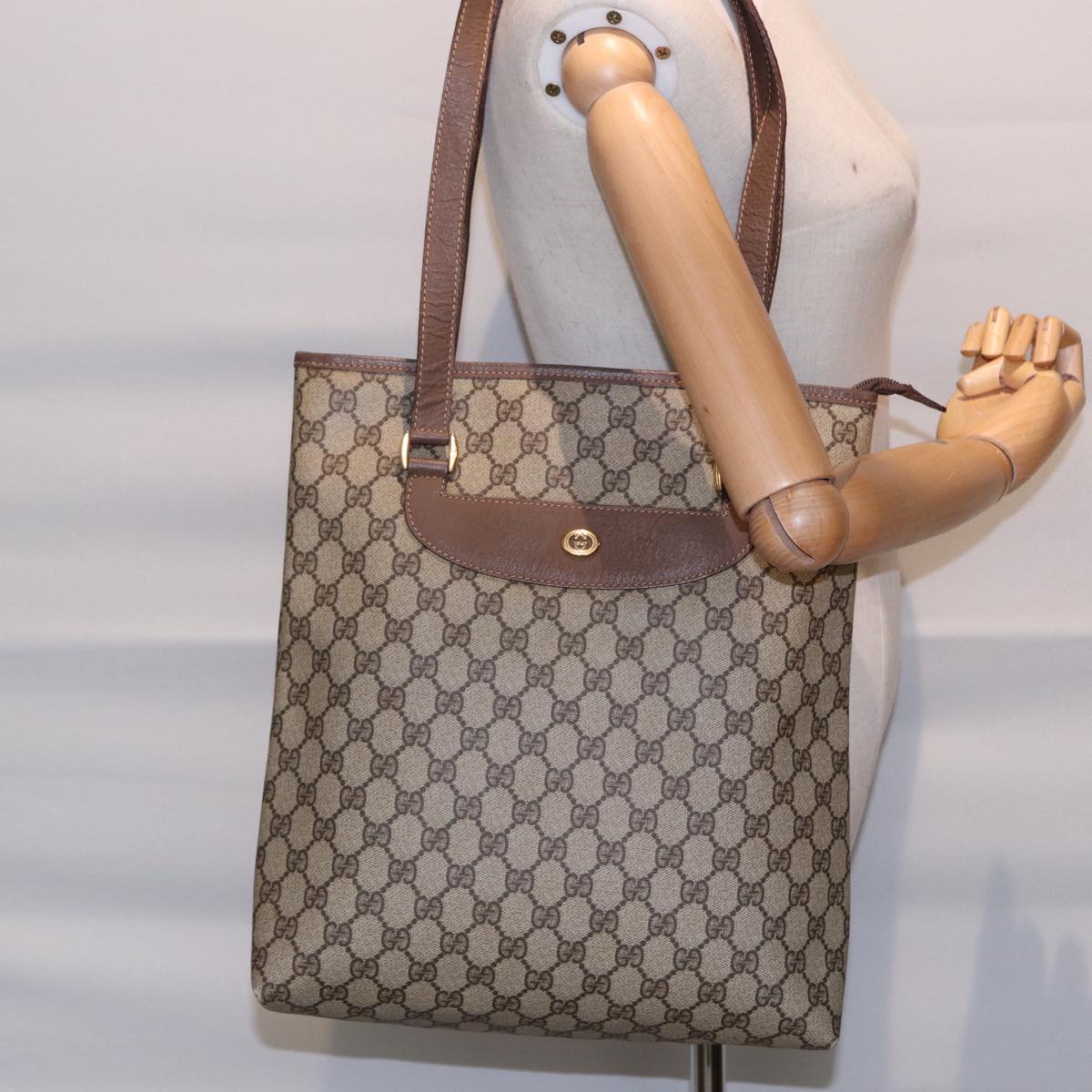 GUCCI GG Supreme Tote Bag PVC Beige Gold 002 615 6130  ki4890