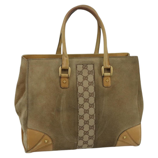GUCCI GG Canvas Tote Bag Suede Studs Brown Gold 120897  ki5094