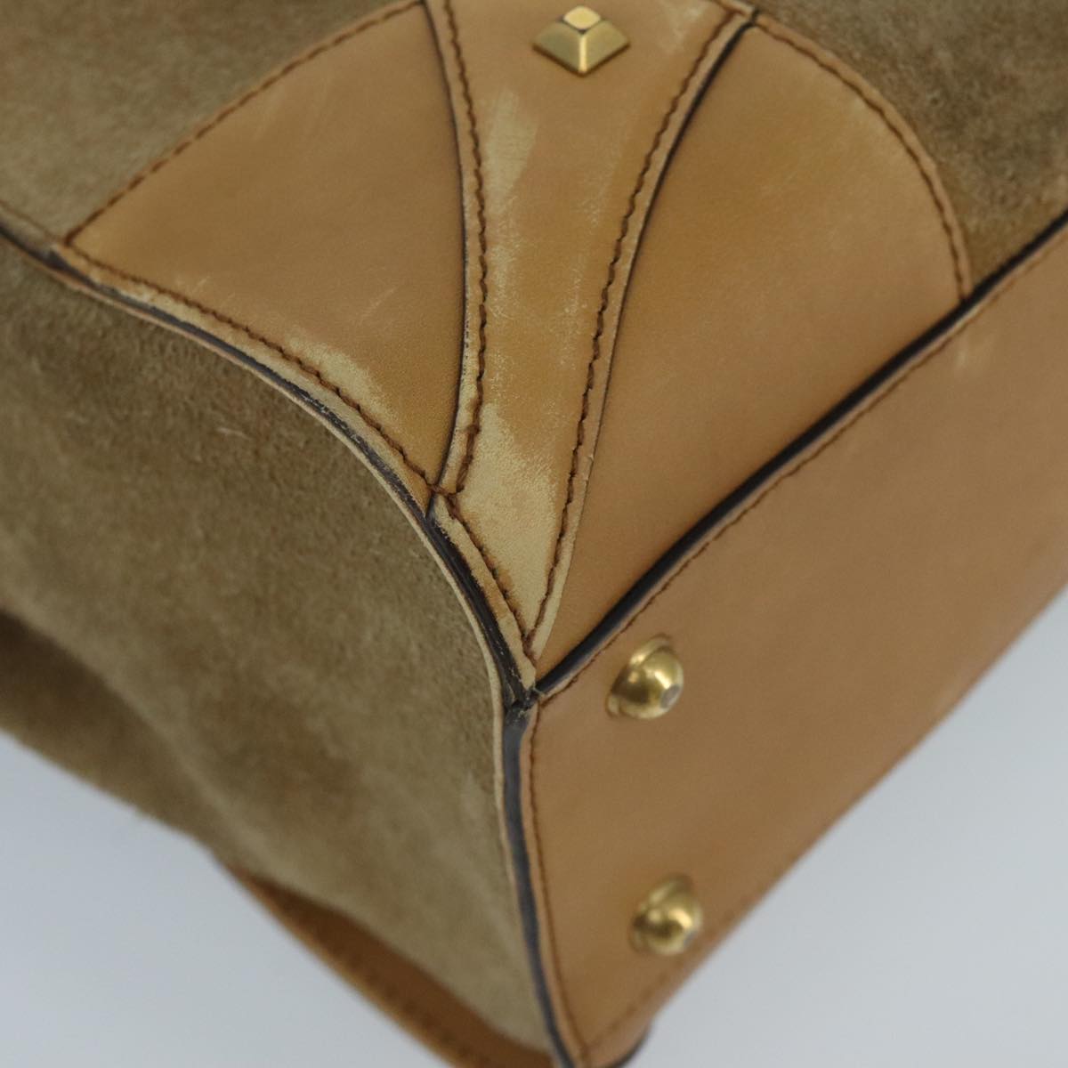 GUCCI GG Canvas Tote Bag Suede Studs Brown Gold 120897  ki5094