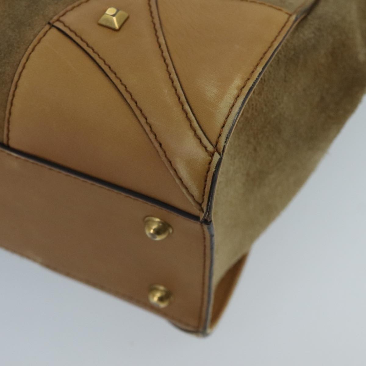 GUCCI GG Canvas Tote Bag Suede Studs Brown Gold 120897  ki5094