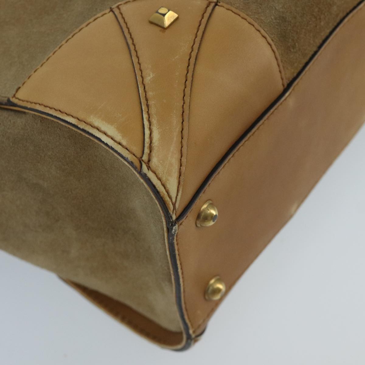 GUCCI GG Canvas Tote Bag Suede Studs Brown Gold 120897  ki5094