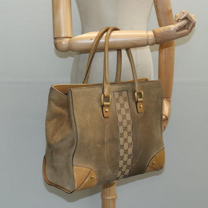 GUCCI GG Canvas Tote Bag Suede Studs Brown Gold 120897  ki5094
