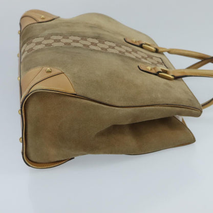 GUCCI GG Canvas Tote Bag Suede Studs Brown Gold 120897  ki5094