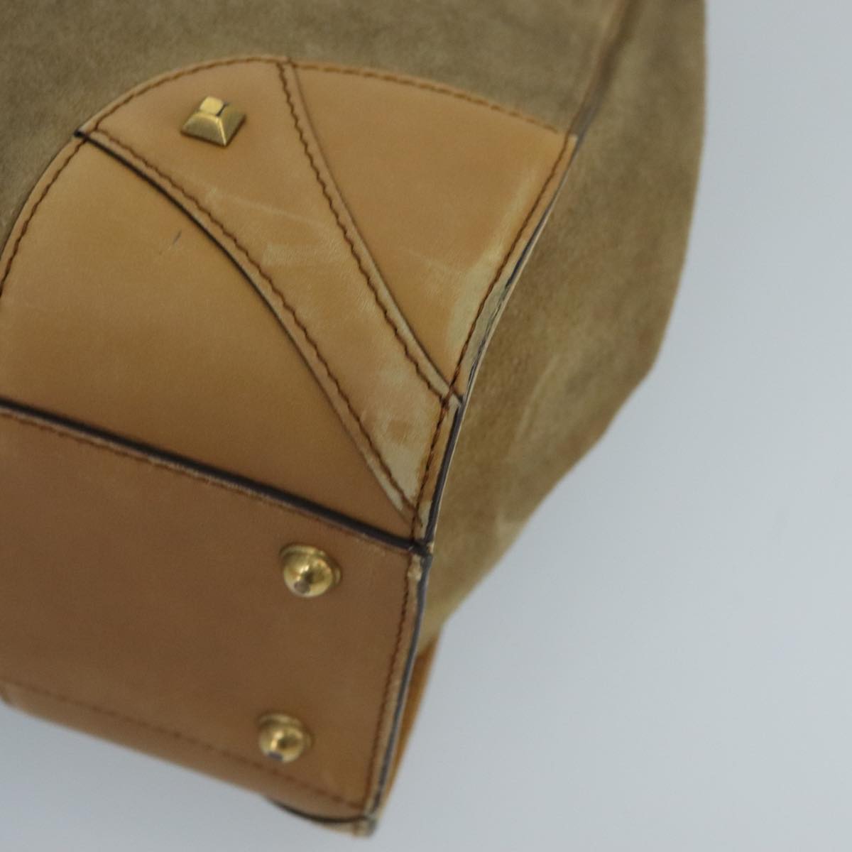 GUCCI GG Canvas Tote Bag Suede Studs Brown Gold 120897  ki5094