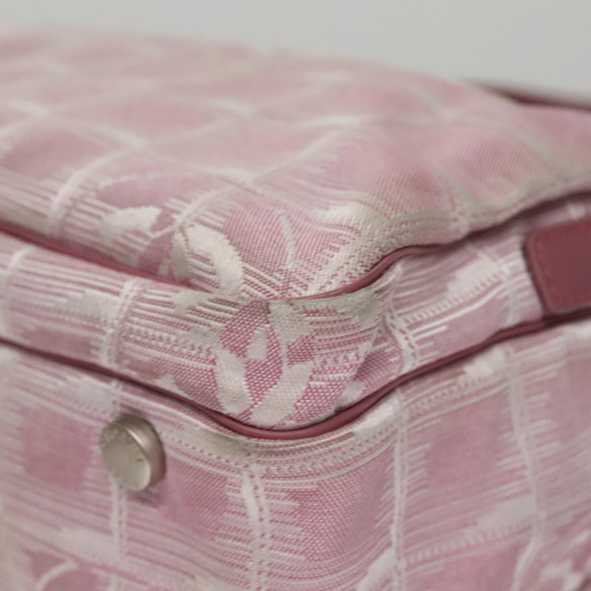 CHANEL New Travel Line Hand Bag Canvas Leather 2way Pink Silver CC ki5281