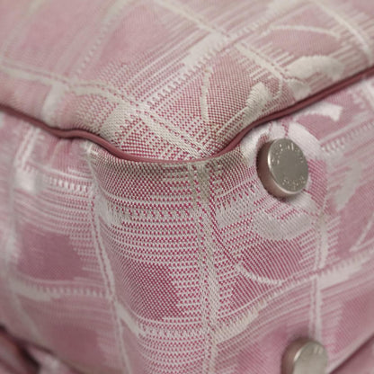 CHANEL New Travel Line Hand Bag Canvas Leather 2way Pink Silver CC ki5281