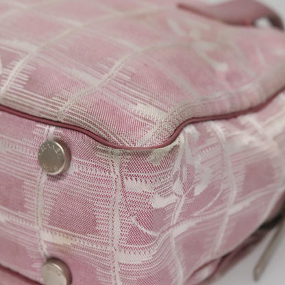 CHANEL New Travel Line Hand Bag Canvas Leather 2way Pink Silver CC ki5281