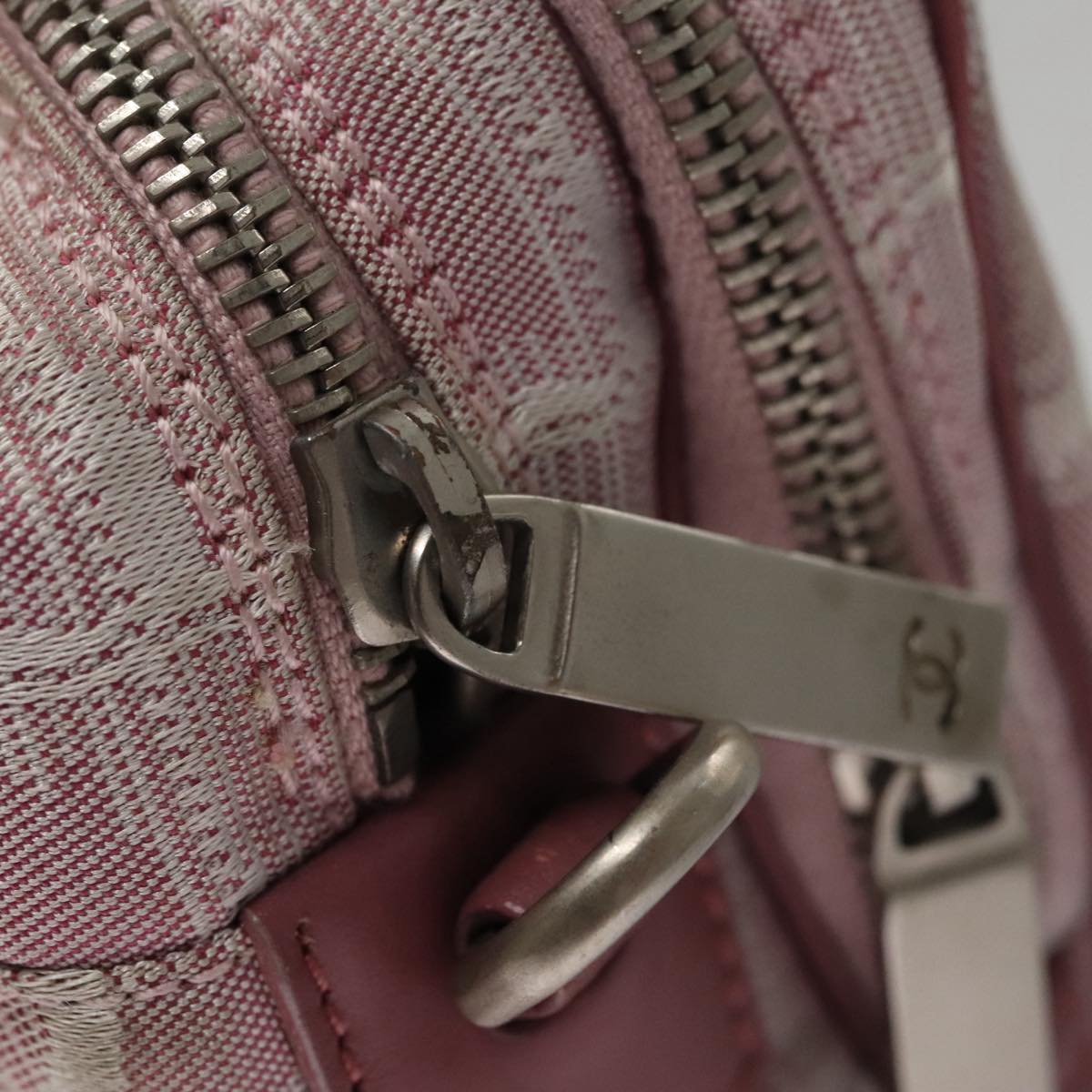 CHANEL New Travel Line Hand Bag Canvas Leather 2way Pink Silver CC ki5281