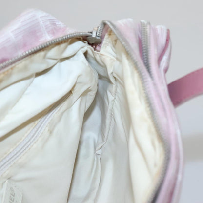 CHANEL New Travel Line Hand Bag Canvas Leather 2way Pink Silver CC ki5281