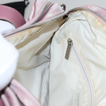 CHANEL New Travel Line Hand Bag Canvas Leather 2way Pink Silver CC ki5281