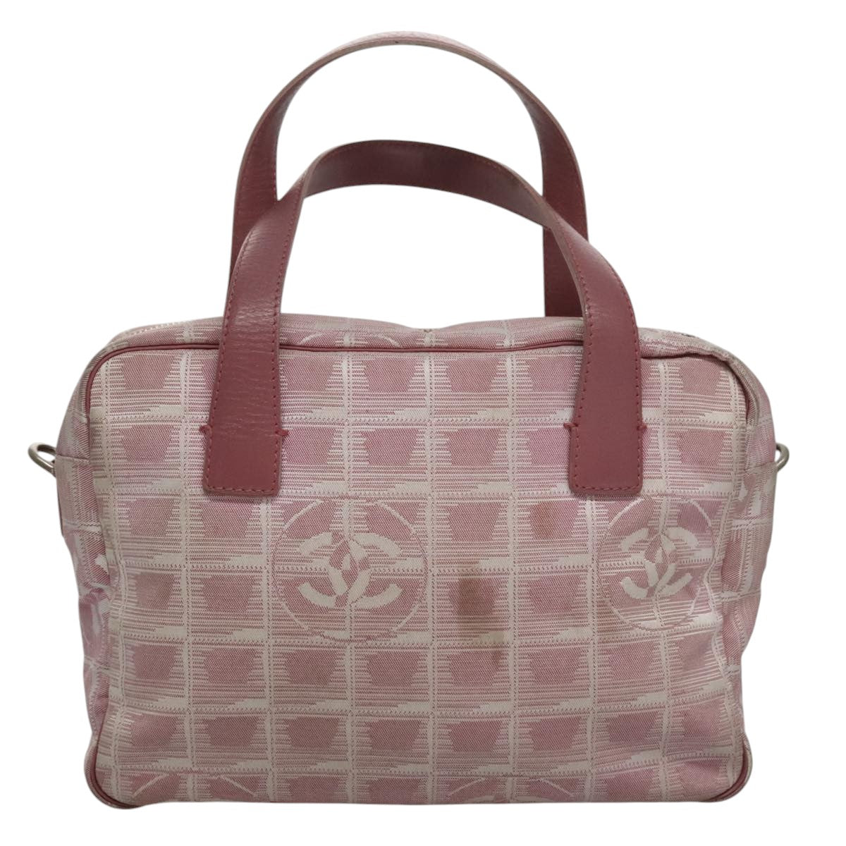 CHANEL New Travel Line Hand Bag Canvas Leather 2way Pink Silver CC ki5281