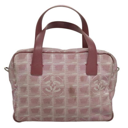CHANEL New Travel Line Hand Bag Canvas Leather 2way Pink Silver CC ki5281