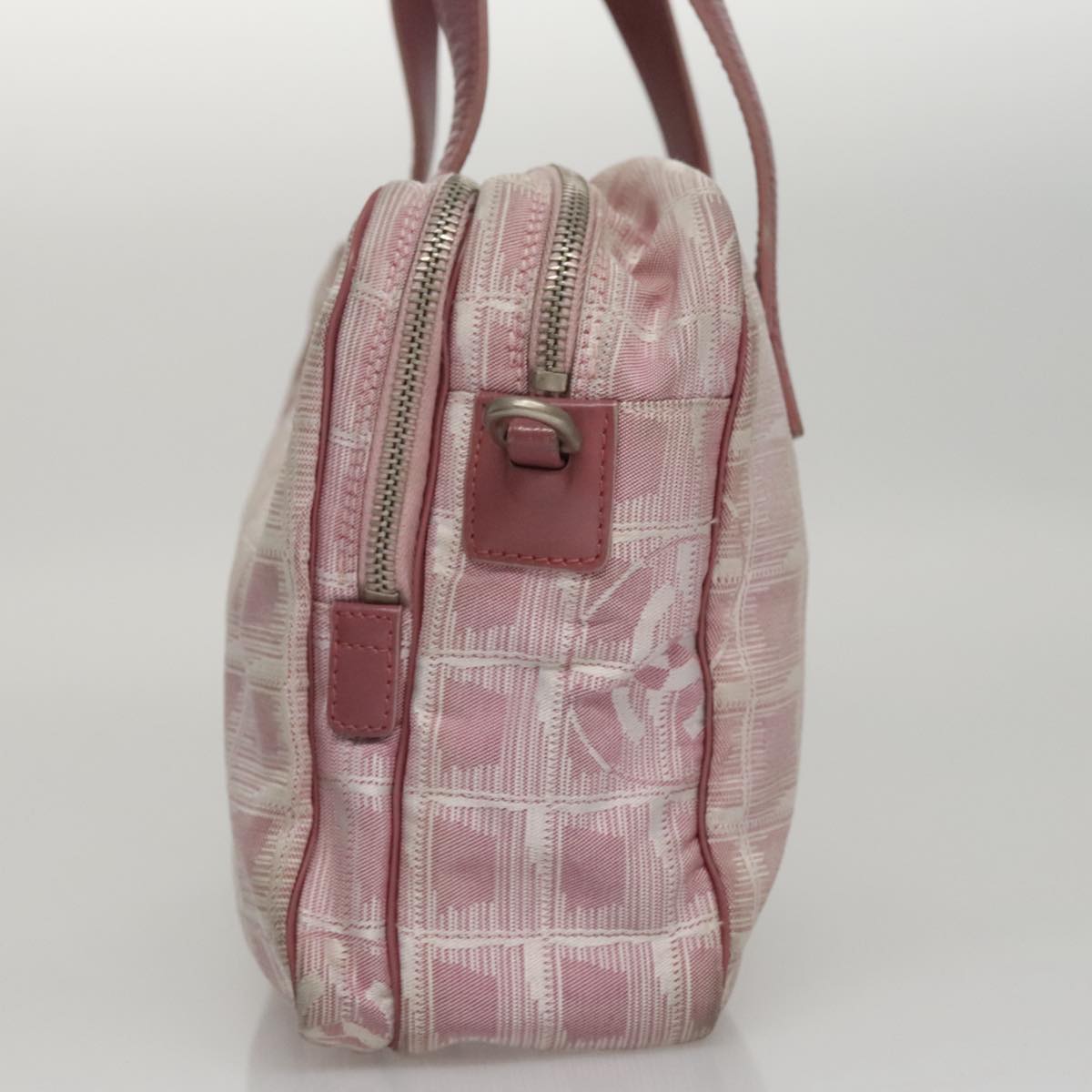CHANEL New Travel Line Hand Bag Canvas Leather 2way Pink Silver CC ki5281