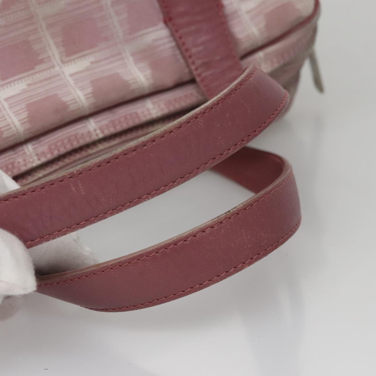 CHANEL New Travel Line Hand Bag Canvas Leather 2way Pink Silver CC ki5281