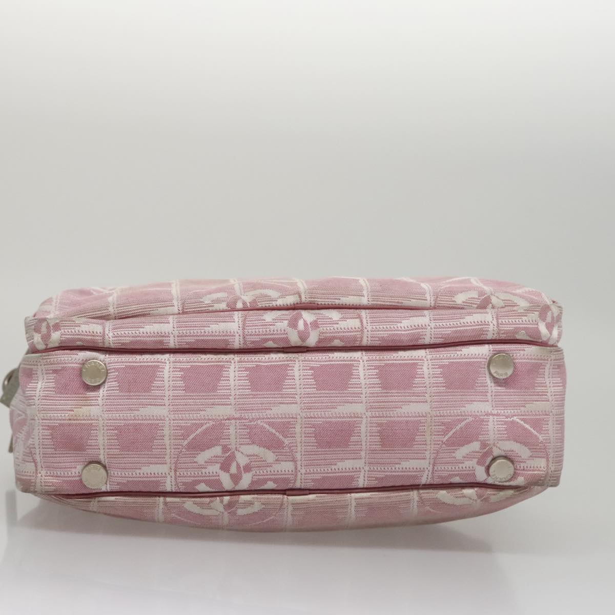 CHANEL New Travel Line Hand Bag Canvas Leather 2way Pink Silver CC ki5281