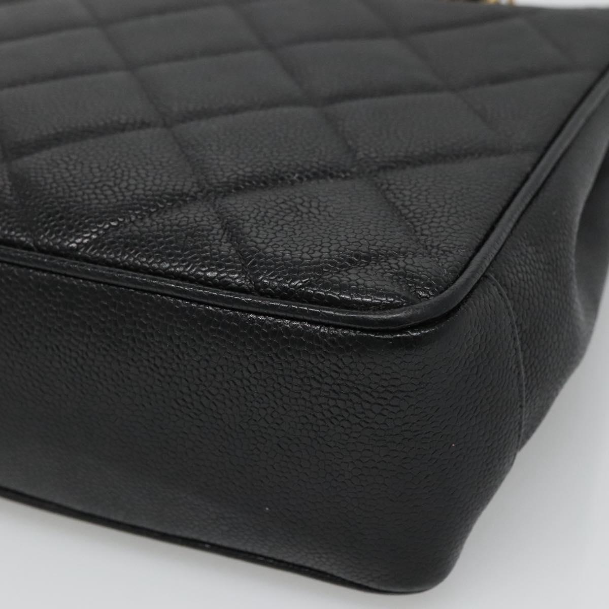CHANEL Matelasse Chain Shoulder Bag Caviar Skin Black Gold CC ki5432