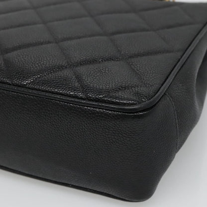 CHANEL Matelasse Chain Shoulder Bag Caviar Skin Black Gold CC ki5432