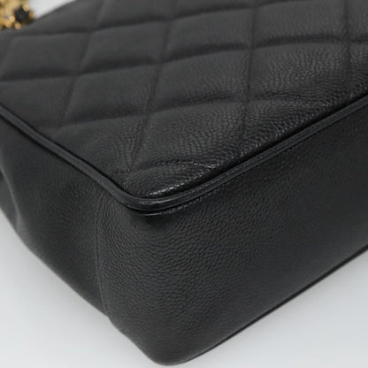 CHANEL Matelasse Chain Shoulder Bag Caviar Skin Black Gold CC ki5432