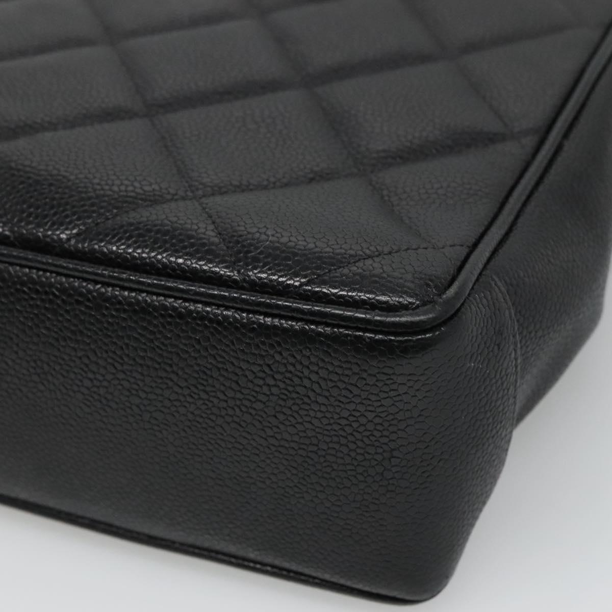 CHANEL Matelasse Chain Shoulder Bag Caviar Skin Black Gold CC ki5432