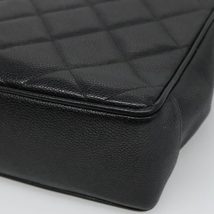 CHANEL Matelasse Chain Shoulder Bag Caviar Skin Black Gold CC ki5432