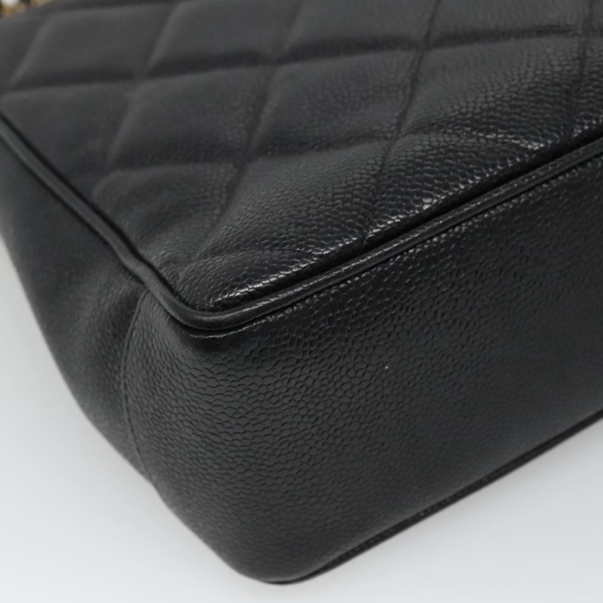 CHANEL Matelasse Chain Shoulder Bag Caviar Skin Black Gold CC ki5432