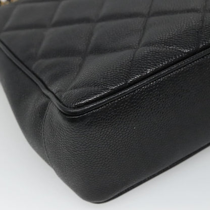 CHANEL Matelasse Chain Shoulder Bag Caviar Skin Black Gold CC ki5432