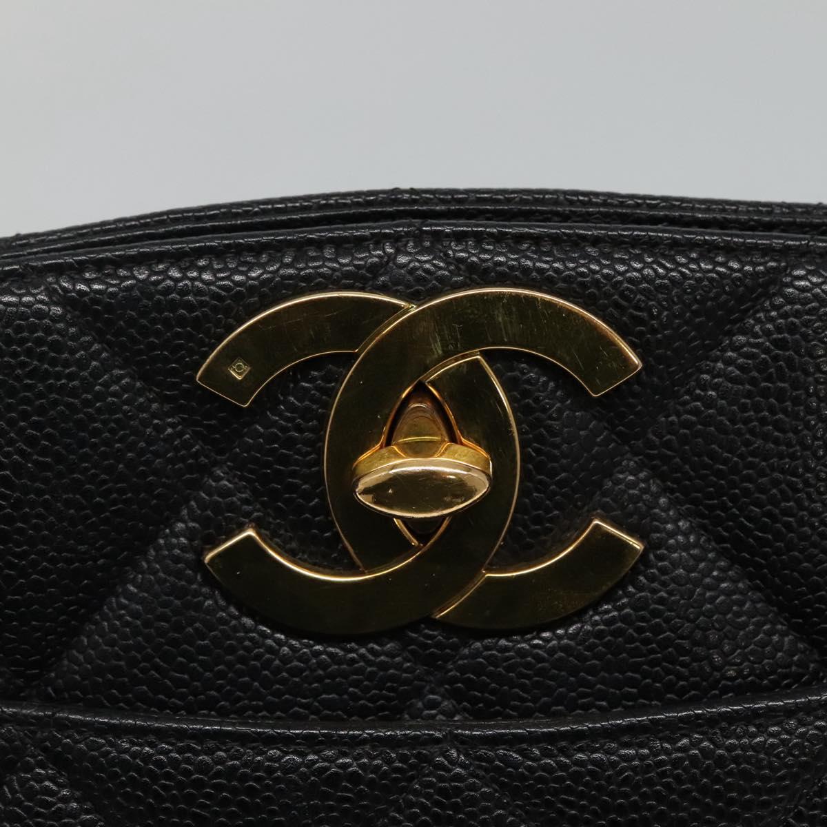 CHANEL Matelasse Chain Shoulder Bag Caviar Skin Black Gold CC ki5432