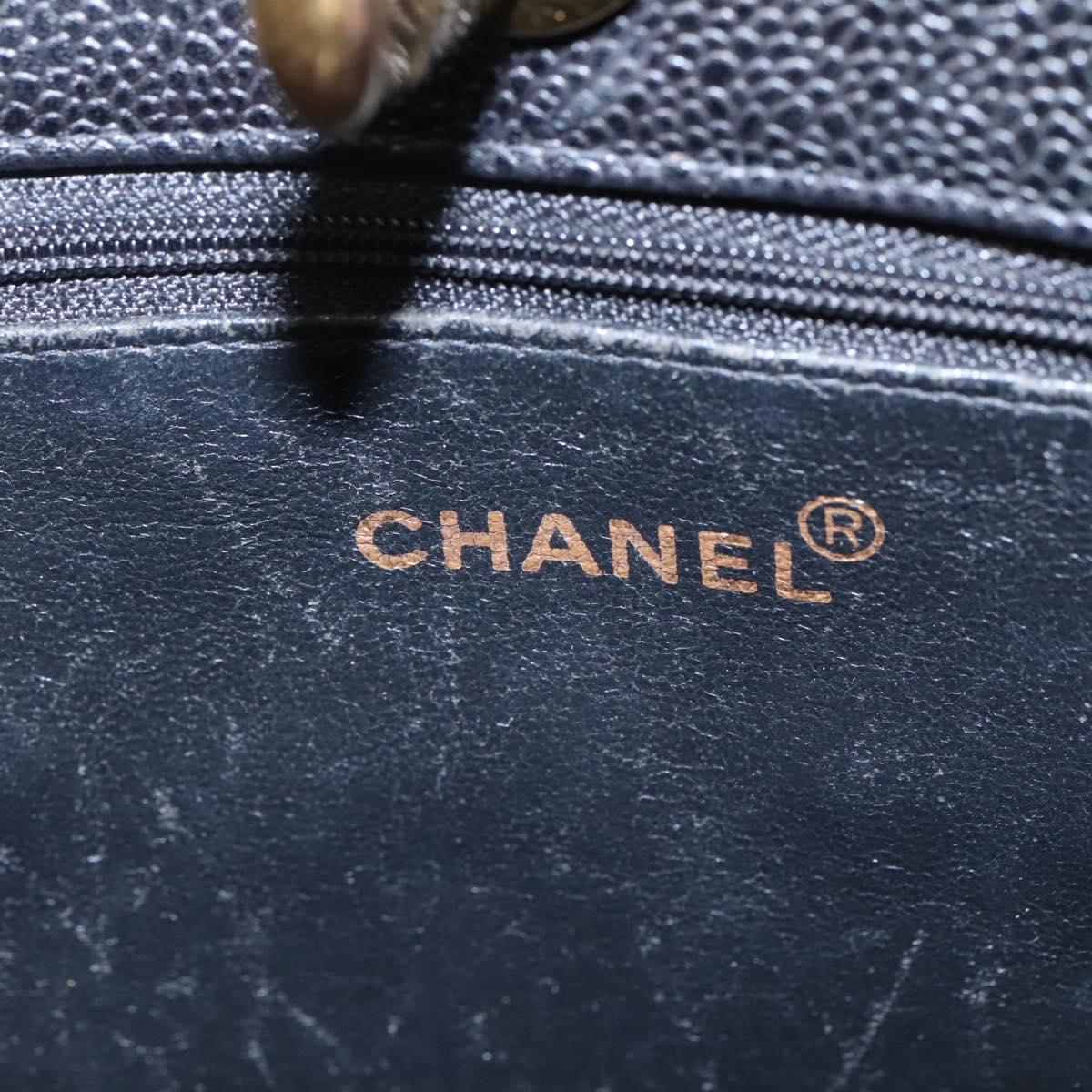 CHANEL Matelasse Chain Shoulder Bag Caviar Skin Black Gold CC ki5432