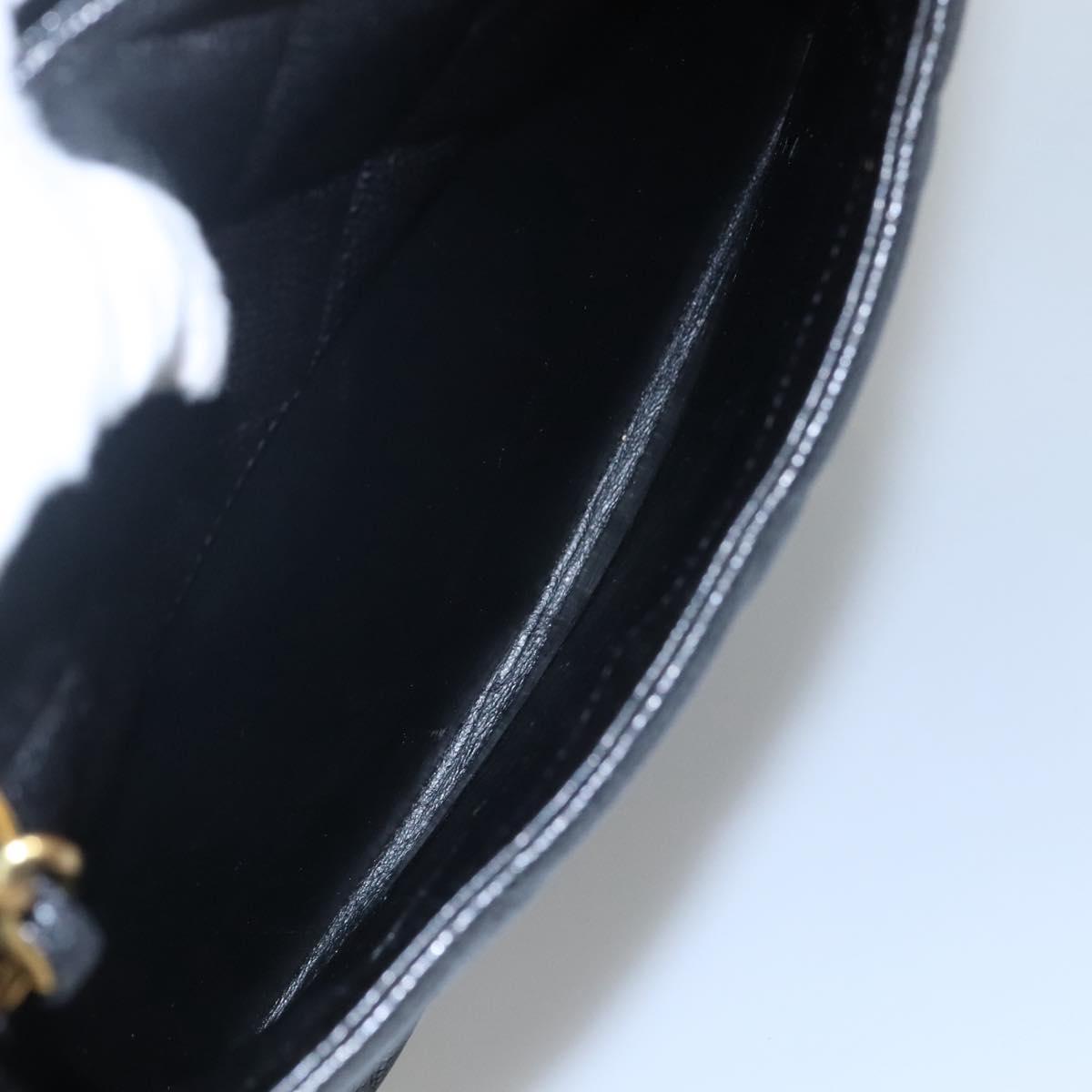 CHANEL Matelasse Chain Shoulder Bag Caviar Skin Black Gold CC ki5432