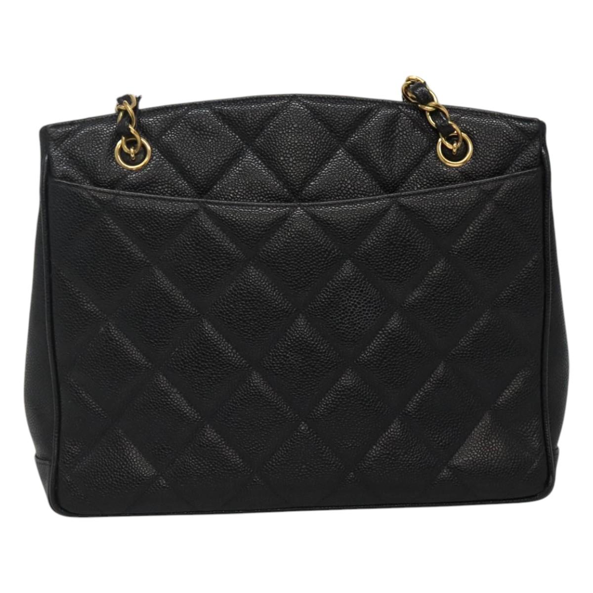 CHANEL Matelasse Chain Shoulder Bag Caviar Skin Black Gold CC ki5432