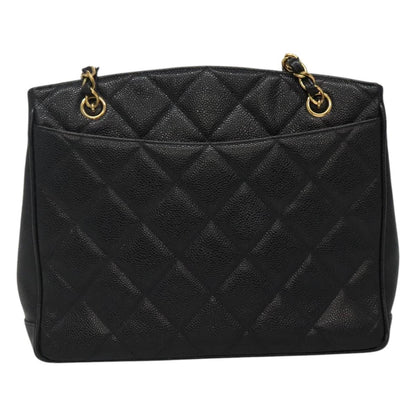 CHANEL Matelasse Chain Shoulder Bag Caviar Skin Black Gold CC ki5432