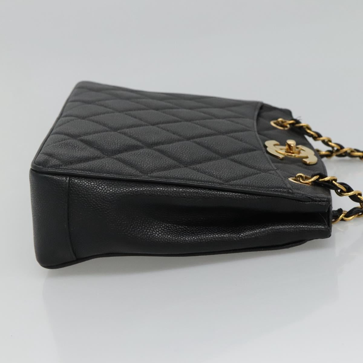 CHANEL Matelasse Chain Shoulder Bag Caviar Skin Black Gold CC ki5432