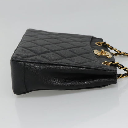 CHANEL Matelasse Chain Shoulder Bag Caviar Skin Black Gold CC ki5432