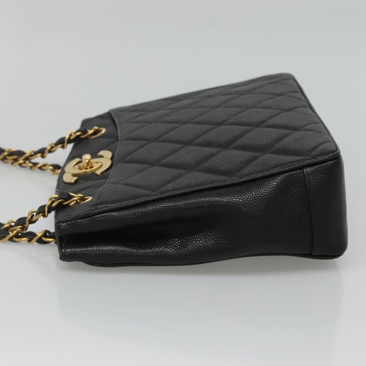 CHANEL Matelasse Chain Shoulder Bag Caviar Skin Black Gold CC ki5432