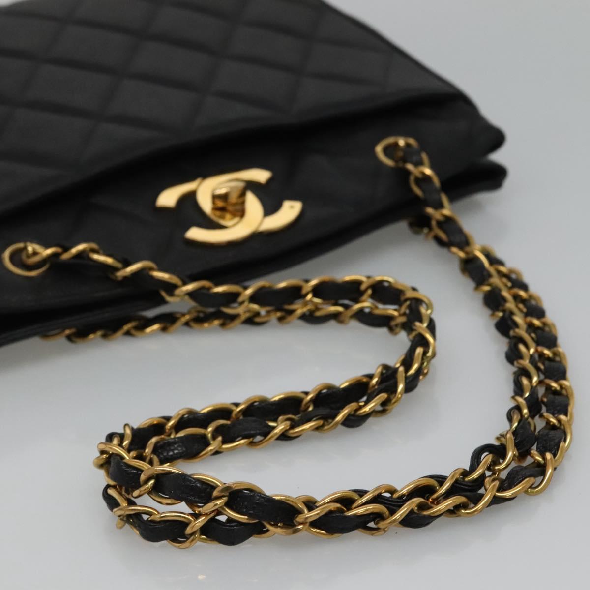 CHANEL Matelasse Chain Shoulder Bag Caviar Skin Black Gold CC ki5432