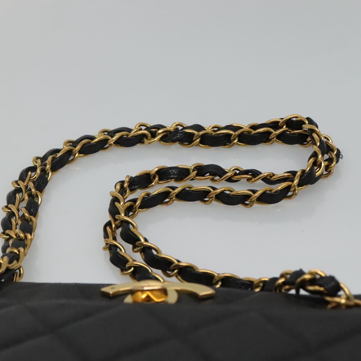CHANEL Matelasse Chain Shoulder Bag Caviar Skin Black Gold CC ki5432