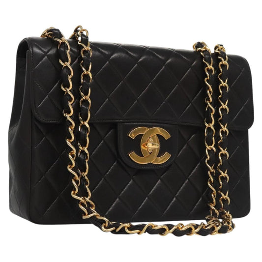 CHANEL Big Matelasse Chain Shoulder Bag Lamb Skin Black CC ki5433A