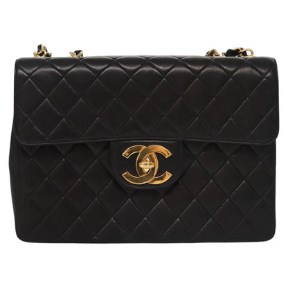 CHANEL Big Matelasse Chain Shoulder Bag Lamb Skin Black CC ki5433A