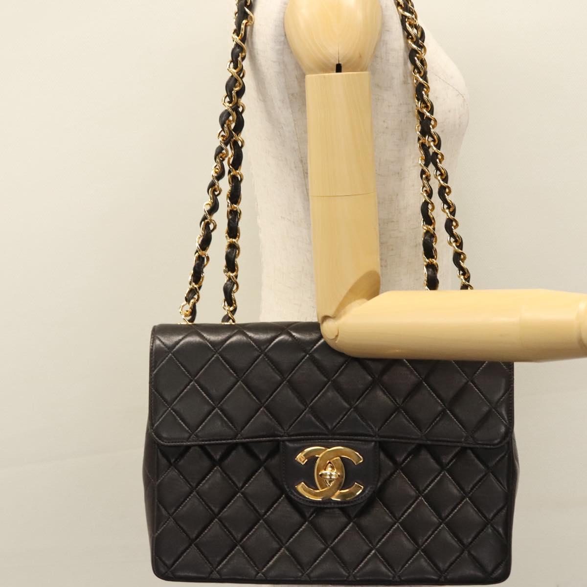 CHANEL Big Matelasse Chain Shoulder Bag Lamb Skin Black CC ki5433A