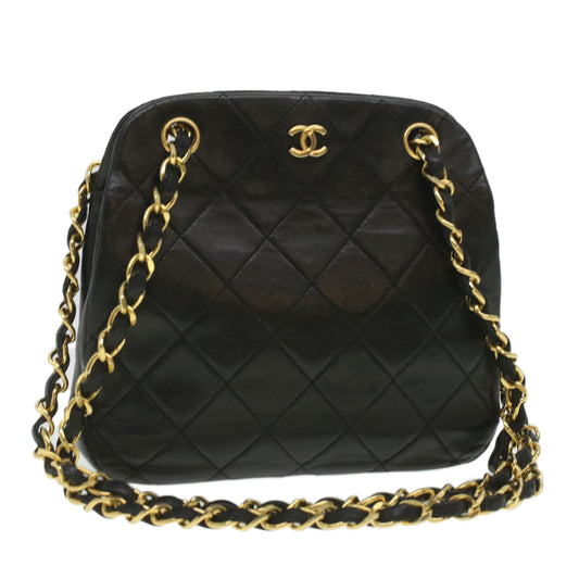 CHANEL Matelasse Clasp Chain Shoulder Bag Lamb Skin Black CC kk164