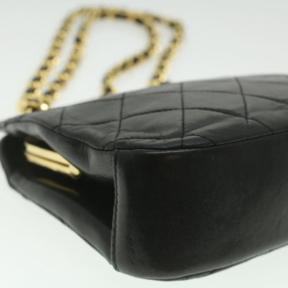 CHANEL Matelasse Clasp Chain Shoulder Bag Lamb Skin Black CC kk164