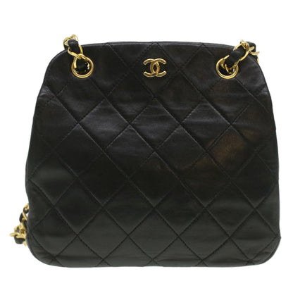 CHANEL Matelasse Clasp Chain Shoulder Bag Lamb Skin Black CC kk164