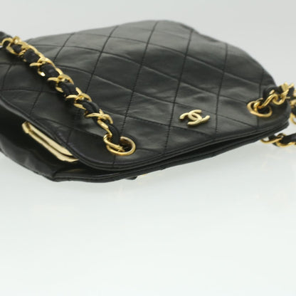 CHANEL Matelasse Clasp Chain Shoulder Bag Lamb Skin Black CC kk164