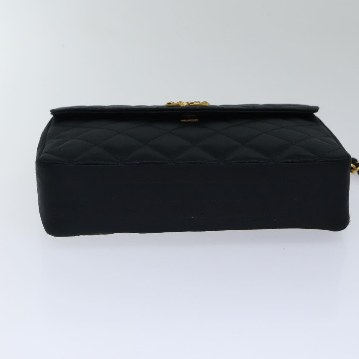 CHANEL Matelasse Stone Chain Shoulder Bag Satin Black CC kk285A