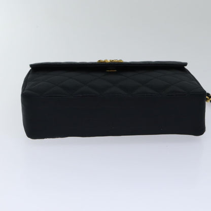 CHANEL Matelasse Stone Chain Shoulder Bag Satin Black CC kk285A